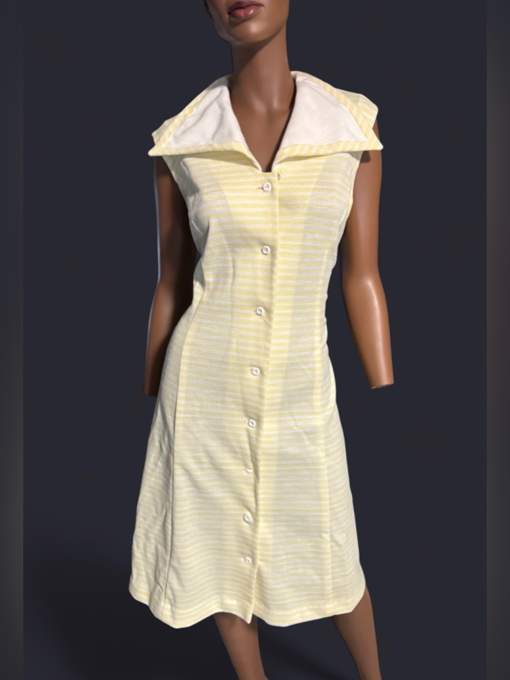 Vintage 1960s Stoner Square Yellow & White Striped Maxi Dress With Daggar Collar